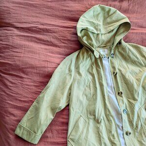 Avocado Green Gallery Jacket Vintage Y2K Hooded Coat Button Up Light Layer M